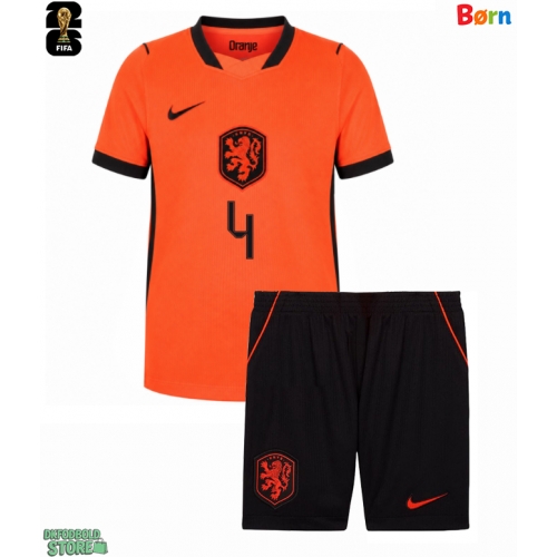 Holland Virgil van Dijk #4 Replika Babytøj Hjemmebanesæt Børn VM 2026 Kortærmet (+ Korte bukser)